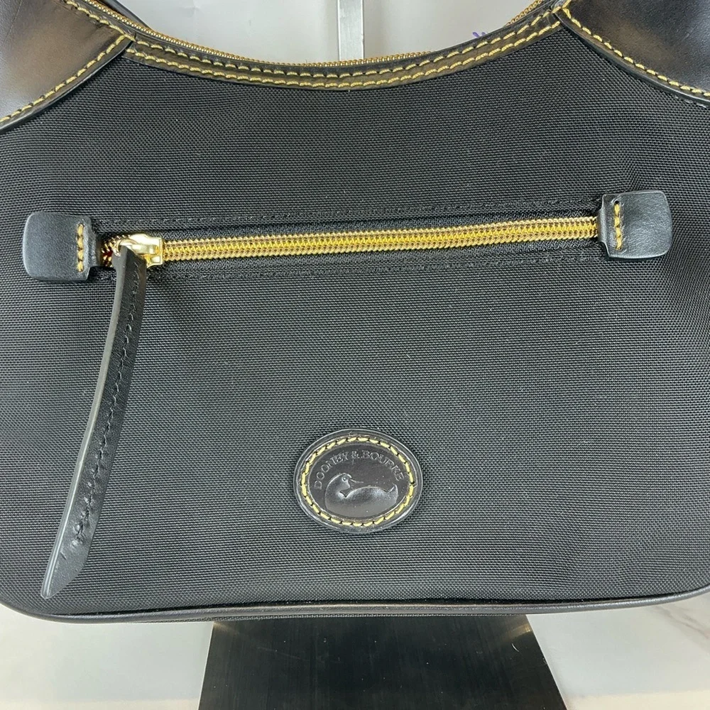 Dooney‎ & Bourke Hobo Black Nylon Shoulder Small Bag with Gold Details